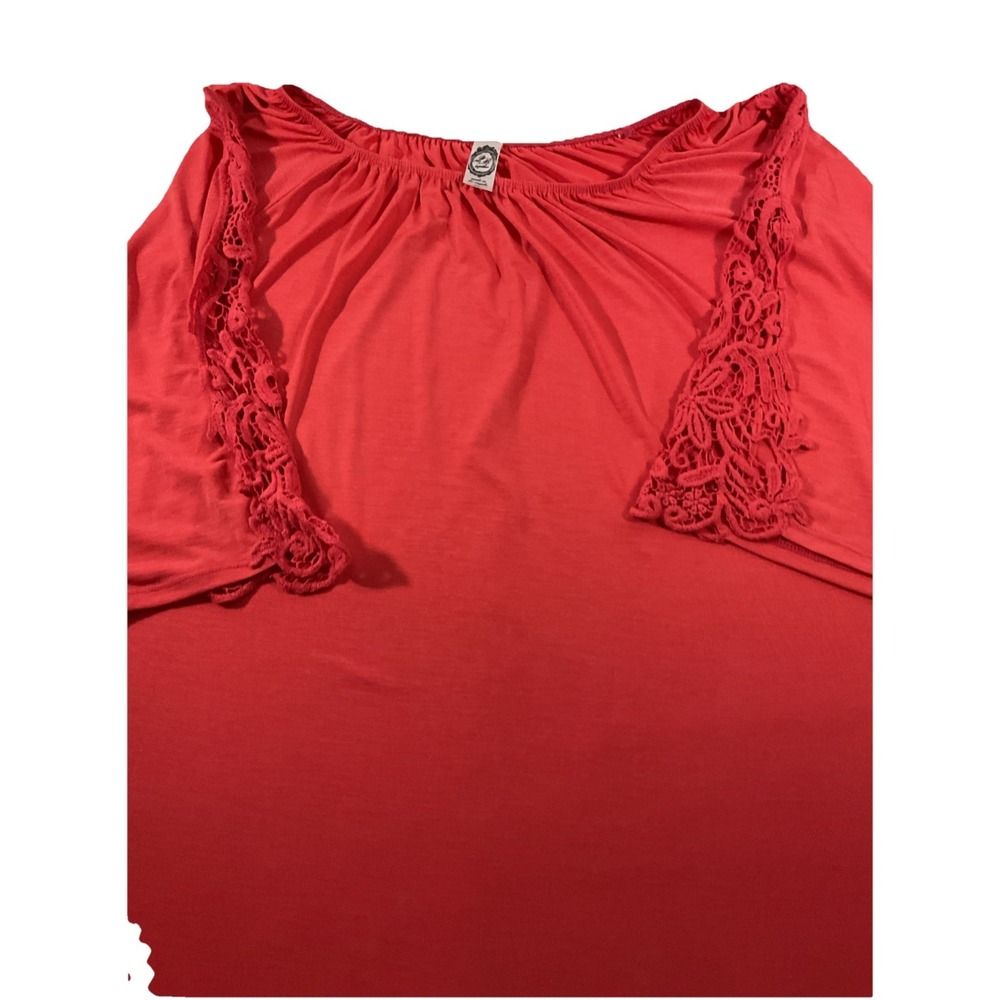 2Btogether LA Women's Orange Round Neck Lace Accent Sleeve Mini Dress Sz M‎ I46
